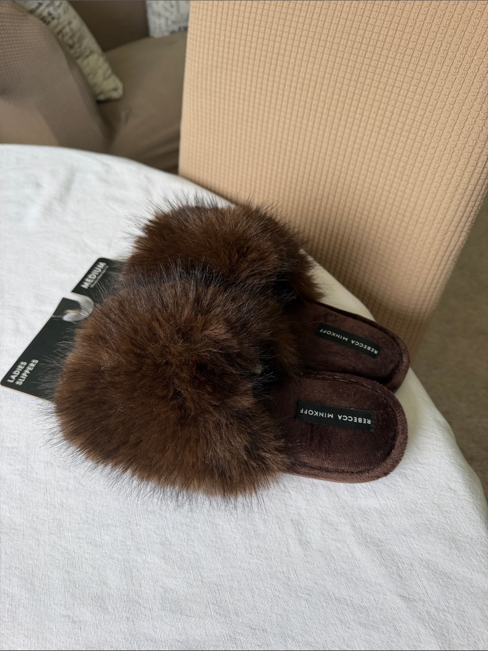 Faux Fur Slide Slippers - Brown REBECCA MINKOFF- medium size - Picture 5 of 7